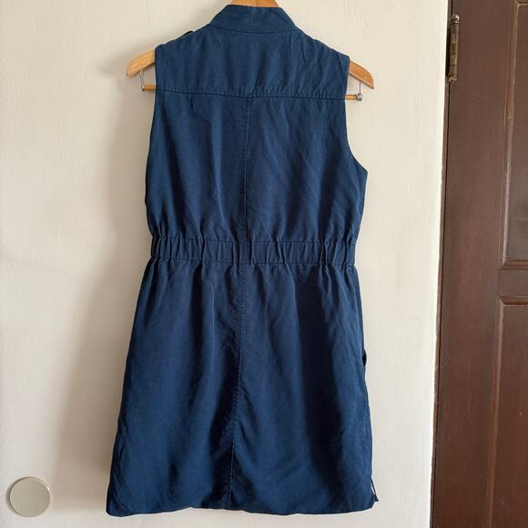 BARNEY'S NEW YORK | Blue Twill Utility Style Sleeveless Dress | Size 4 - Picture 5 of 7